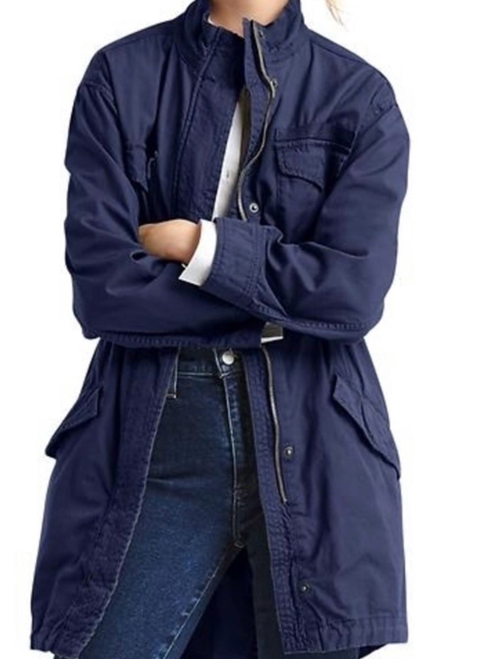 GAP women's Navy Long Utility Jacket NWT Sz Large